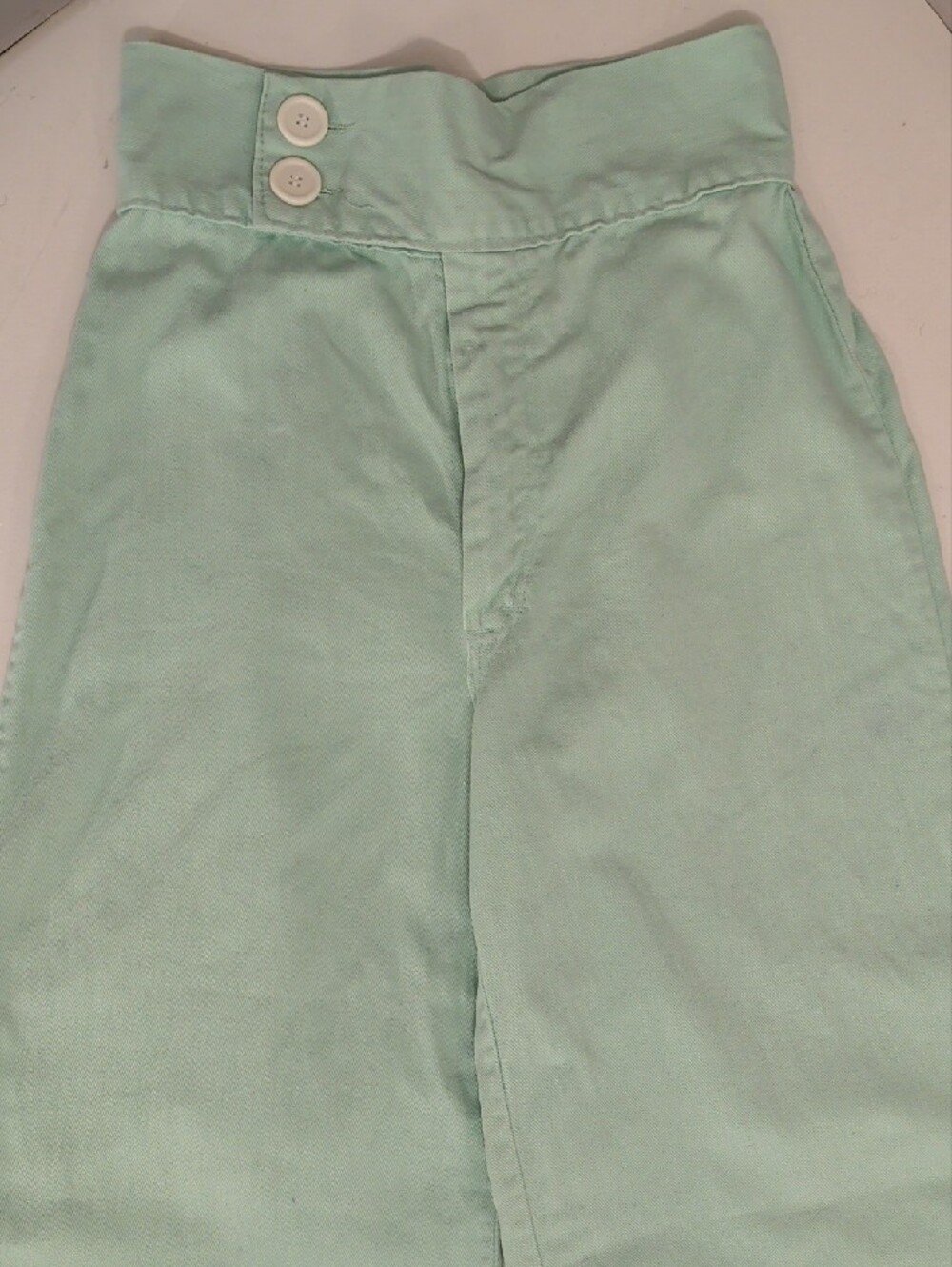 Authentic 70s Vintage High Waist Pastel Mint Green Super Wide Leg Pants SeeMeas - Picture 2 of 8